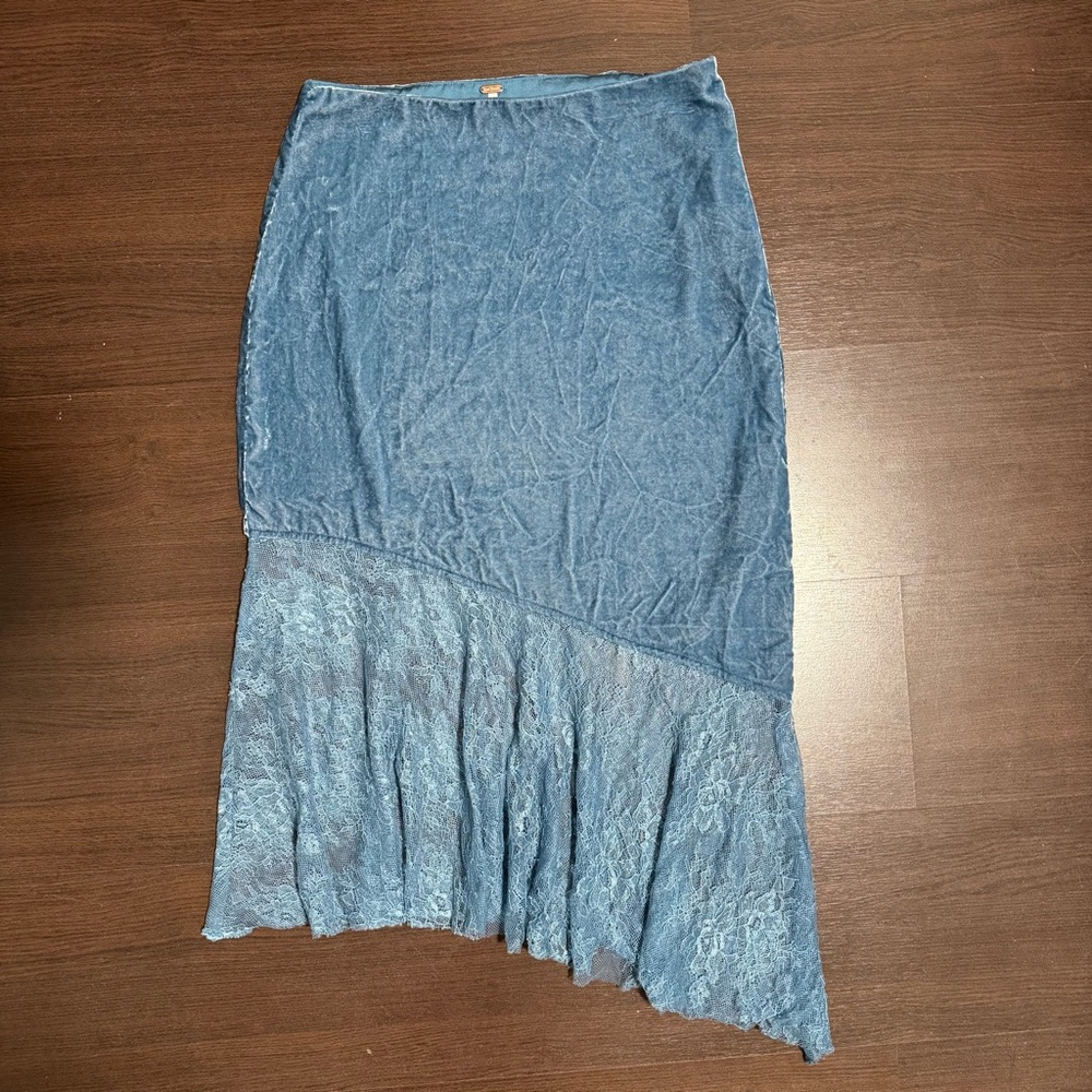 Free People Asymmetrical Blue Velvet and Lace Skirt size 0